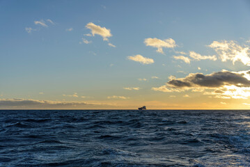 Beautiful seascape - waves and sky with clouds with beautiful lighting. Golden hour.