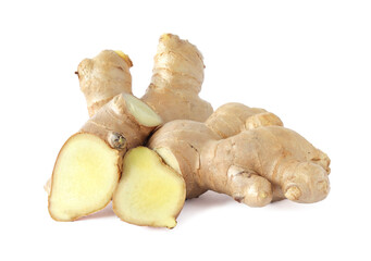 fresh ginger used as herbal medicine isolated on white background