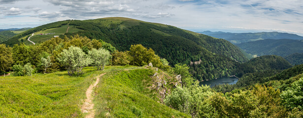 Panoramic view of an hiking trail in French Vosges
