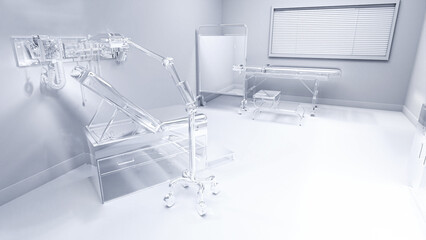 3D-illustration of a transparent hospital room