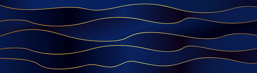 Luxury paper background, abstract decoration, golden pattern, halftone gradients, 3d vector illustration. Blue, gold waves cover template, geometric shapes, modern minimal banner.