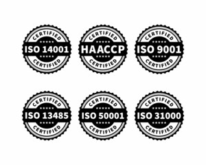 ISO SET Certified badge, icon. Certification stamp. Flat design vector. Vector stock illustration.