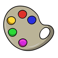 Oval palette with multicolored paints, drawing tool, cartoon vector illustration