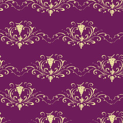 Seamless background from sketches vintage design elements of grape bunches,tendrils and swirls