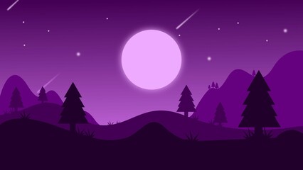 Naklejka premium night view with mountains and purple trees