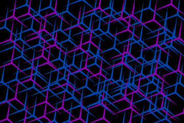 Abstract lattice gemetric on black background. Chaotic line structure. 
