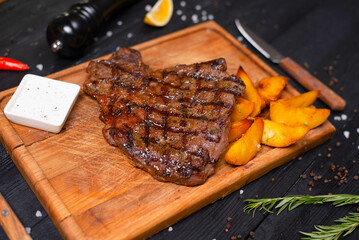 beef fried steak with potatoes and sauce