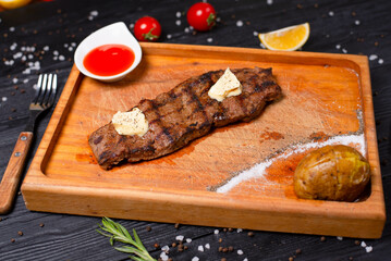 fried beef steak with butter