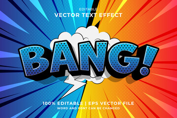 Editable text effect Bang 3d Cartoon Comic style premium vector