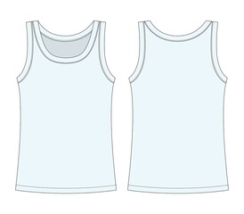 Sleeveless tank top technical sketch. Light blue. Children girl outline t shirt underwear.