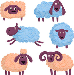 Set with pink and blue lambs and sheeps © Alena Grebenkina 