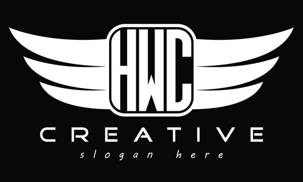 HWC three Letter Wings Flying Initial wing symbol minimalist creative concept flag icon professional logo design Vector template