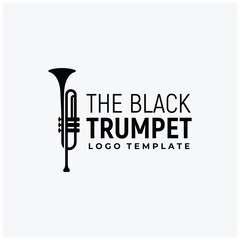 Brass musical instrument, simple black trumpet cornet trombone for jazz music logo design