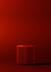 Minimal red podium stage mockup for product background. Geometric pedestal for display. Empty product backdrop. 3d render illustration
