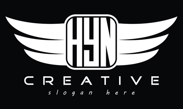HYN three Letter Wings Flying Initial wing symbol minimalist creative concept flag icon professional logo design Vector template