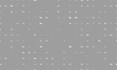 Seamless background pattern of evenly spaced white sleigh symbols of different sizes and opacity. Vector illustration on gray background with stars