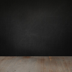 Empty blackboard wall and wooden floor background