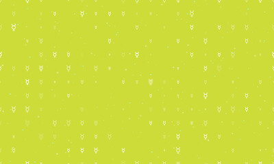 Seamless background pattern of evenly spaced white astrological mercury symbols of different sizes and opacity. Vector illustration on lime background with stars