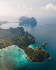Aerial view of the turquoise waters around the island of Koh Phi Phi Don