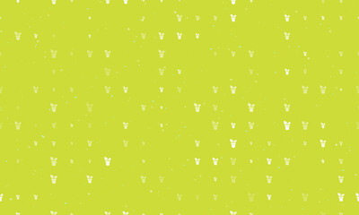 Seamless background pattern of evenly spaced white plant in pot symbols of different sizes and opacity. Vector illustration on lime background with stars