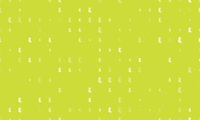 Seamless background pattern of evenly spaced white socks symbols of different sizes and opacity. Vector illustration on lime background with stars