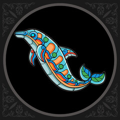 Colorful dolphin zentangle arts. isolated on black background.