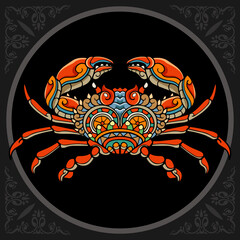 Colorful crab zentangle arts. isolated on black background.