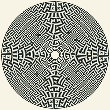 Greek key pattern, round frame collection. Decorative ancient meander, greece border ornamental set with repeated geometric motif. Vector EPS10.