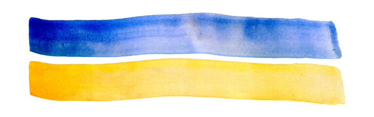 Watercolor flag of Ukraine. The national symbol of the country. Yellow and blue colors. Colorful strokes painted by hand with paints and a brush on watercolor paper. Square banner or background. UA.
