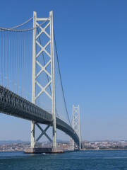 道の駅あわじから見る明石海峡大橋の東側、縦構図