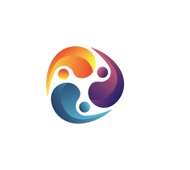 Full Color circle logo modern gradation, dynamic and vibrant interconnected people logo