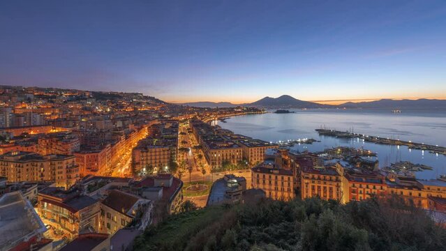 Naples, Italy aerial skyline on the bay with Mt. Vesuvius