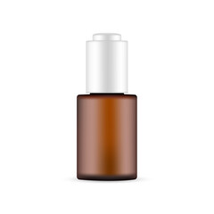 Small Amber Dropper Cosmetic Bottle Mockup, Isolated on White Background. Vector Illustration