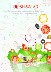 Fresh vegetable salad. Vegetables, healthy eating, dieting concept. A4 vector illustration for banner, poster, flyer.
