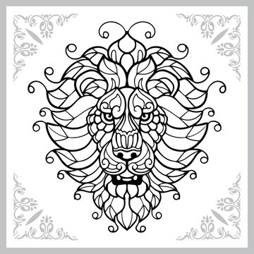 lion head zentangle arts. isolated on white background.