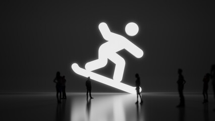 3d rendering people in front of symbol of snowboarding on background