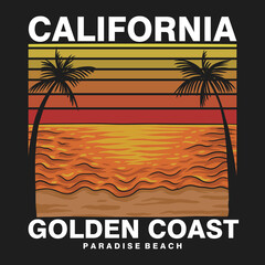 Fototapeta premium California beach golden coast retro vector illustration