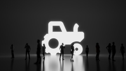 3d rendering people in front of symbol of tractor on background