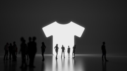 3d rendering people in front of symbol of t-shirt on background