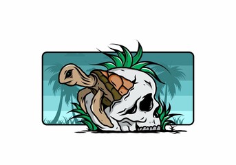 Sea turtle in the skull illustration