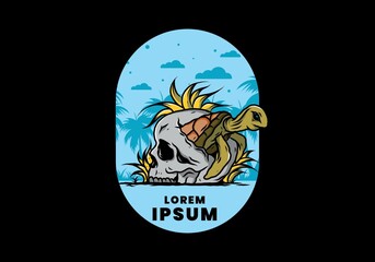 Sea turtle in the skull illustration