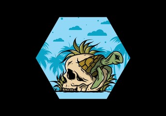 Sea turtle in the skull illustration