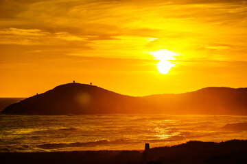 Fototapeta premium Sunset over sea, Calblanque beach, Spain