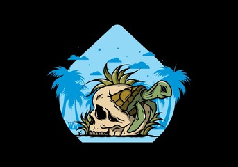 Sea turtle in the skull illustration