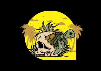 Sea turtle in the skull illustration