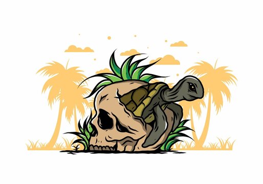 Sea turtle in the skull illustration