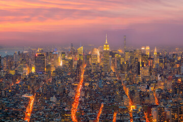 Manhattan city skyline cityscape of New York from top view