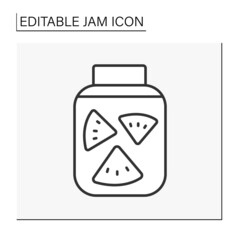  Dessert line icon. Tasty conserved watermelon in syrup. Tasty vegan addition to food in a jar. Jam concept. Isolated vector illustration. Editable stroke