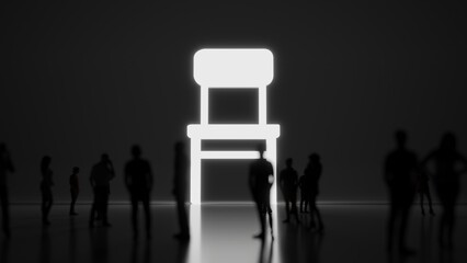 3d rendering people in front of symbol of chair on background