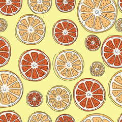 Seamless pattern with lemons and oranges. Pattern with citrus fruits. Summer. Vector graphics. Flat illustration.